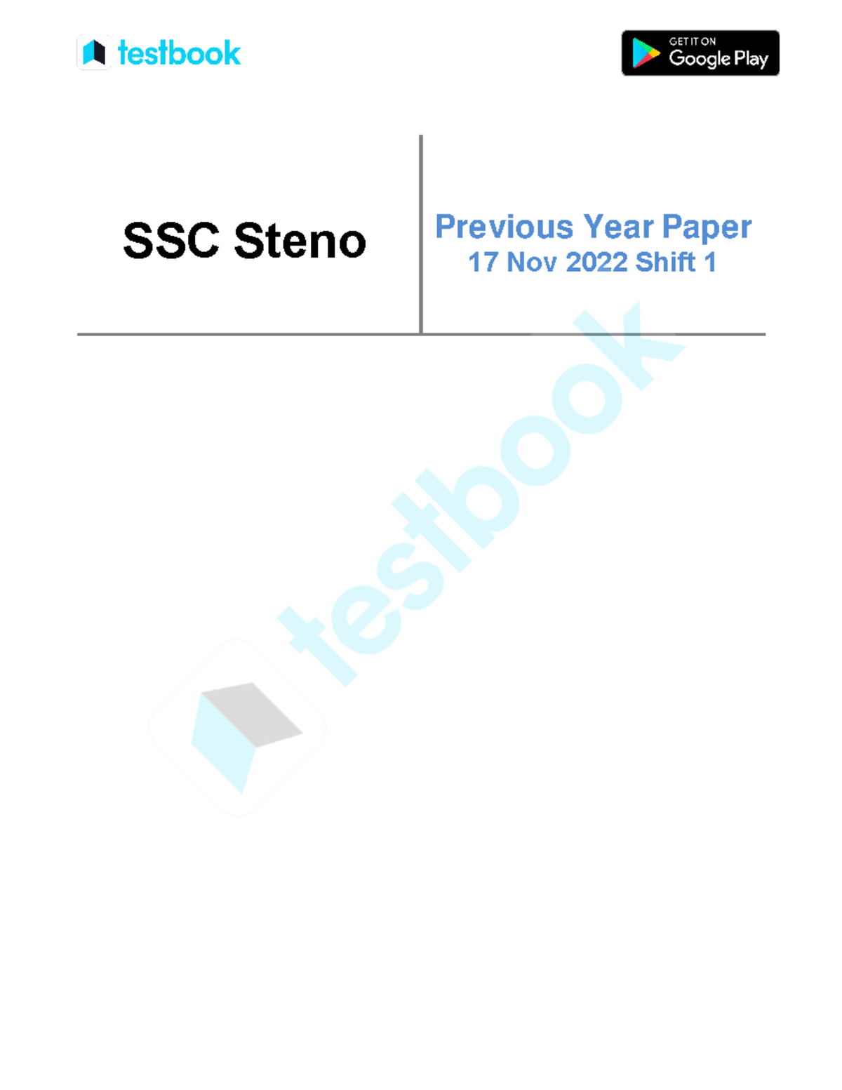 SSC Steno Official Paper (Held on 17 Nov 2022 Shift 1) (English) SSC Steno Previous Year Paper