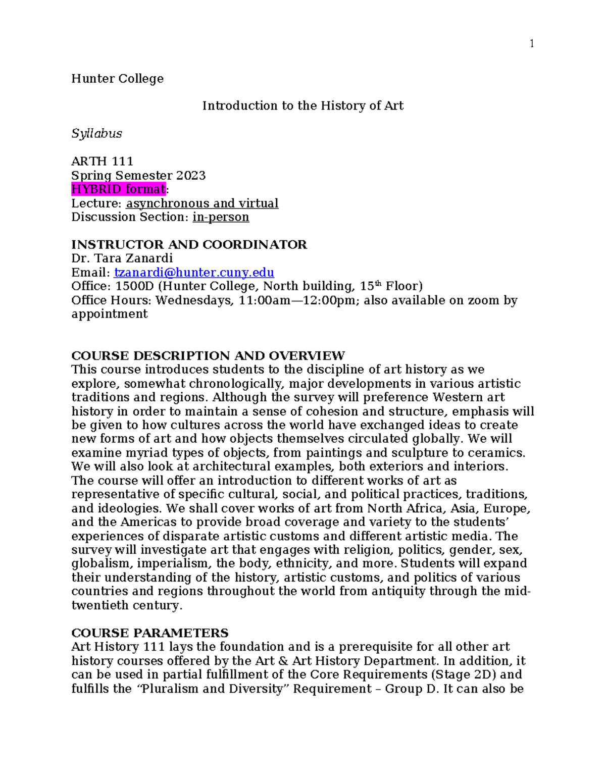 Intro To Art History 111 Hybrid Spring 2023 Syllabus - Hunter College ...