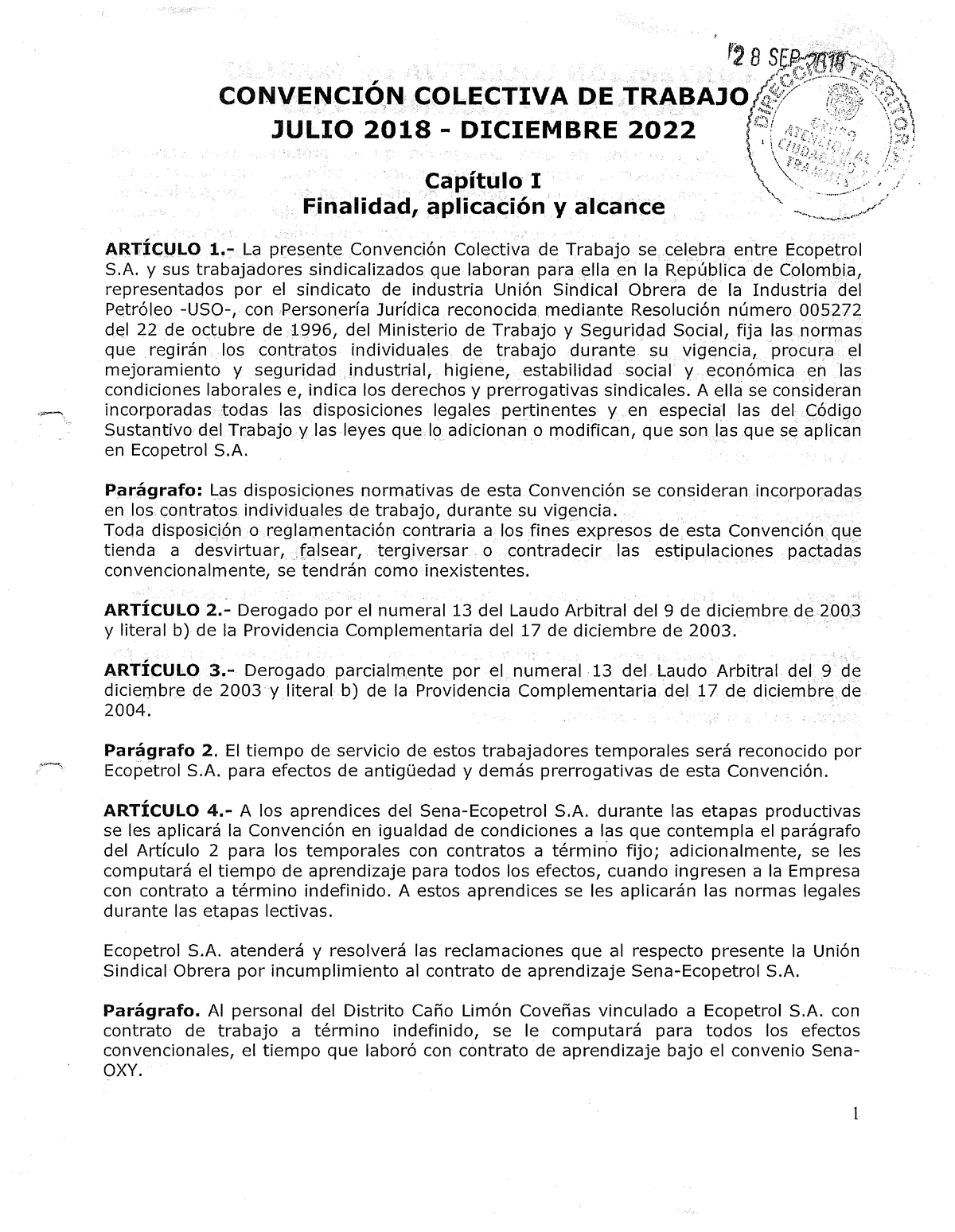 Convención Colectiva De Trabajo USO Ecopetrol 2018 2022 - ,, B T:xff1f ...