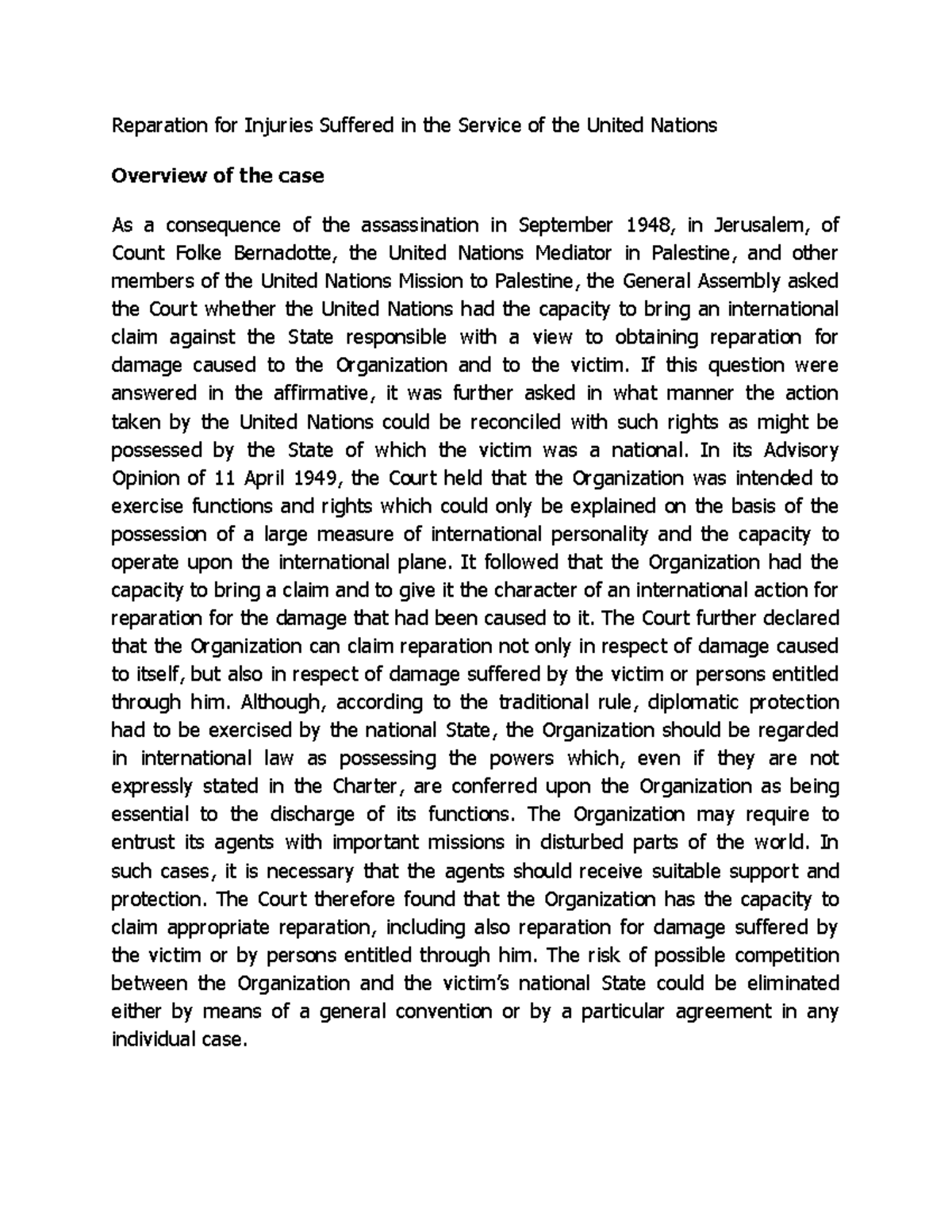 Reparation for Injuries Suffered in the Service of the United Nations ...