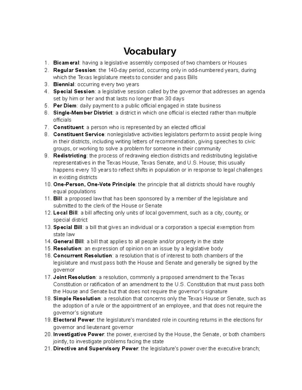 Ch. 7 Notes Vocabulary Bicameral having a legislative assembly