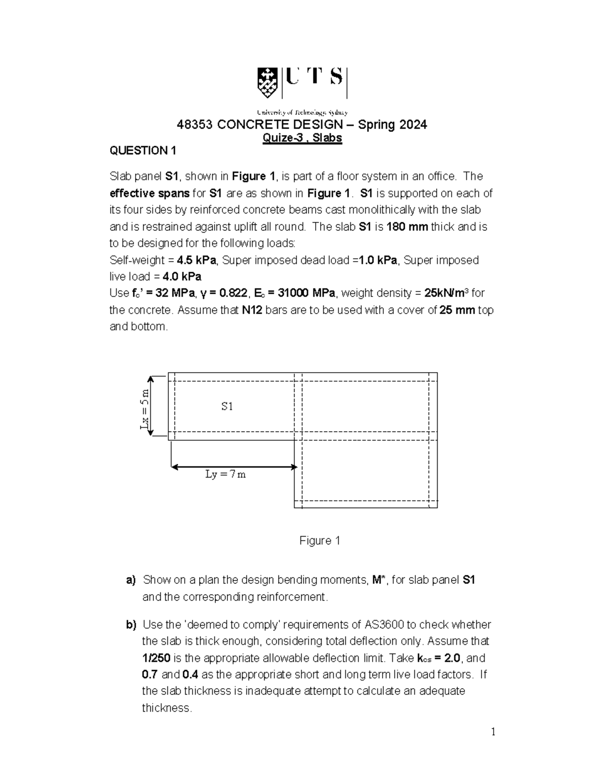 48353-CD-Spring 2024-Quiz-3 - 1 48353 CONCRETE DESIGN – Spring 2024 ...