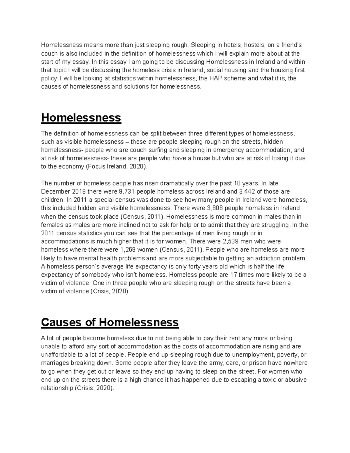 essay on homelessness in ireland