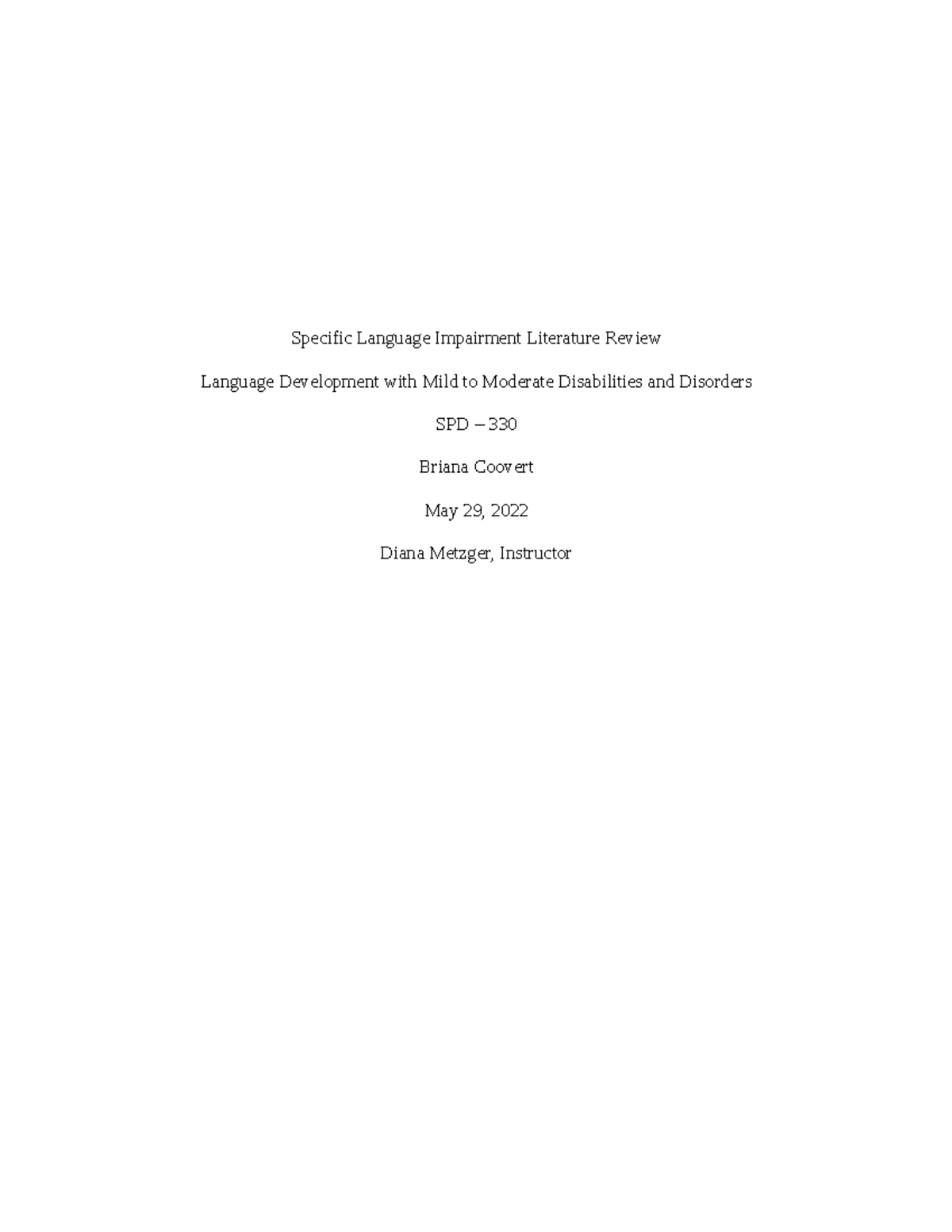 specific language impairment literature review