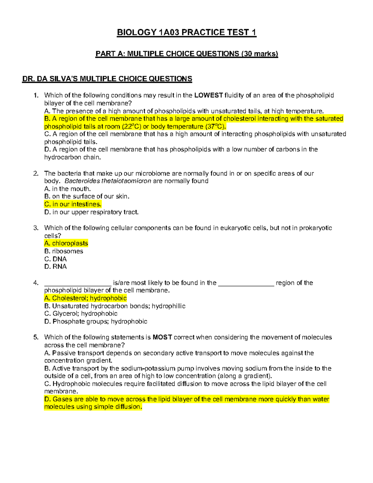 Biology 1A03 Practice Test 1 (from winter 2020) - BIOLOGY 1A03 PRACTICE ...