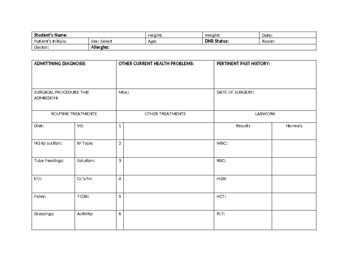 Blank Care Plan 2024 Jnhhjjh Student S Name Height Weight Date   Thumb 1200 927 