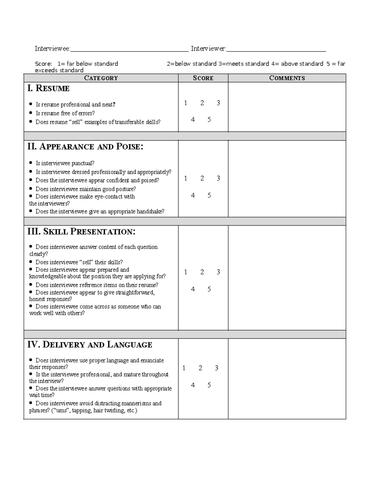 Main mock-interview-rubric-form - Interviewee: Interviewer: Score: 1 ...