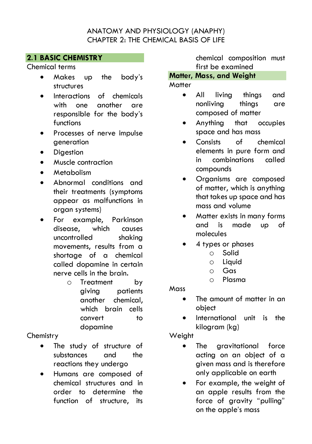 Chapter 2 THE Chemical Basis OF Life - CHAPTER 2: THE CHEMICAL BASIS OF ...