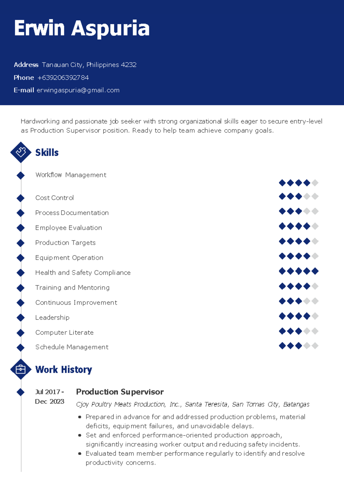 Erwin Aspuria Resume 2+ - Hardworking and passionate job seeker with ...