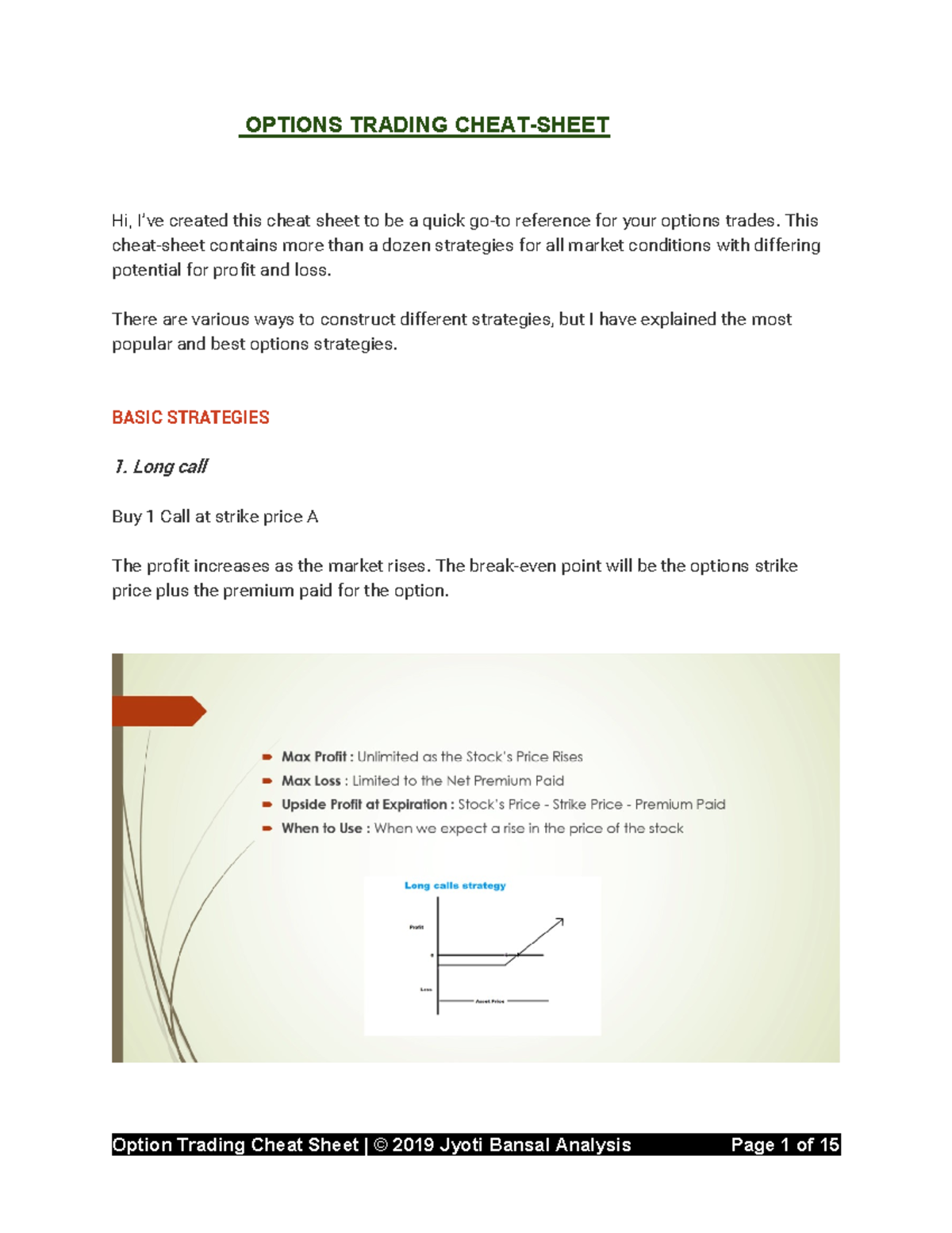 Options Trading Cheat Sheet - OPTIONS TRADING CHEAT-SHEET Hi, I’ve ...