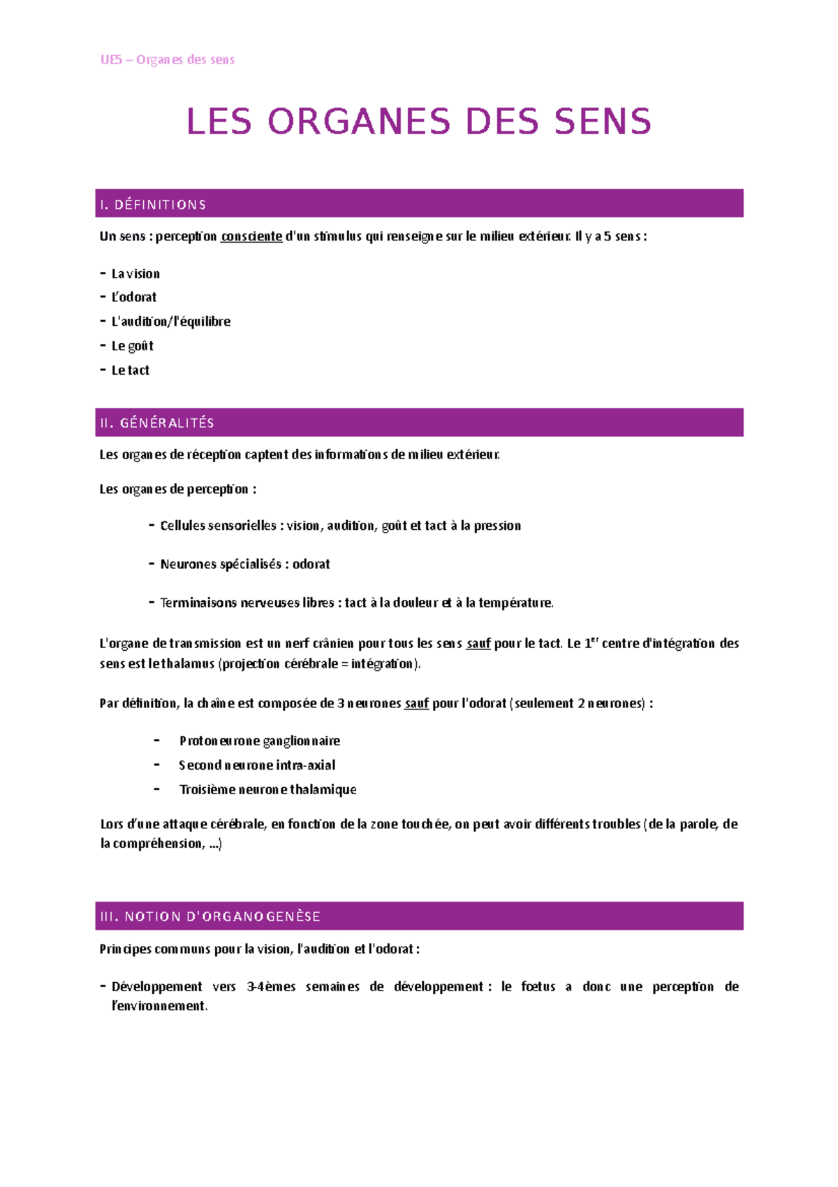14. Organes de sens - Cours du professeur Clavert - LES ORGANES DES ...