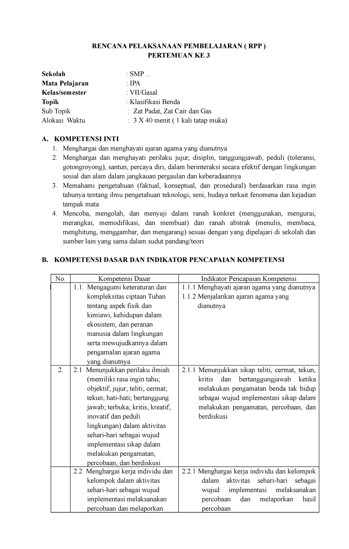 RPP Bab 2 Pertem 3 Klasifikasi Benda - RENCANA PELAKSANAAN PEMBELAJARAN ...