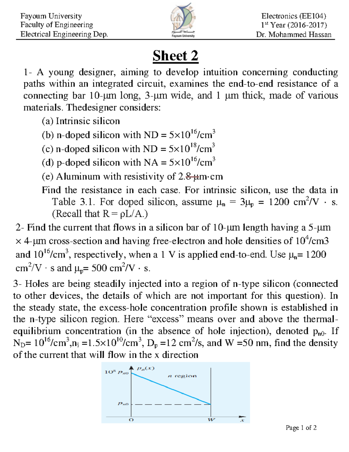 Sheet 2 - Fayoum University Faculty of Engineering Electrical ...