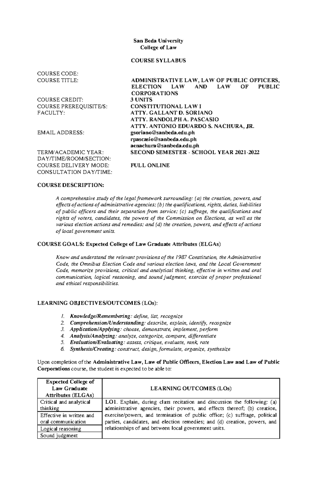 Course Syllabus - Admin Public Officers Election Pub Corp (SY 2021-22 ...