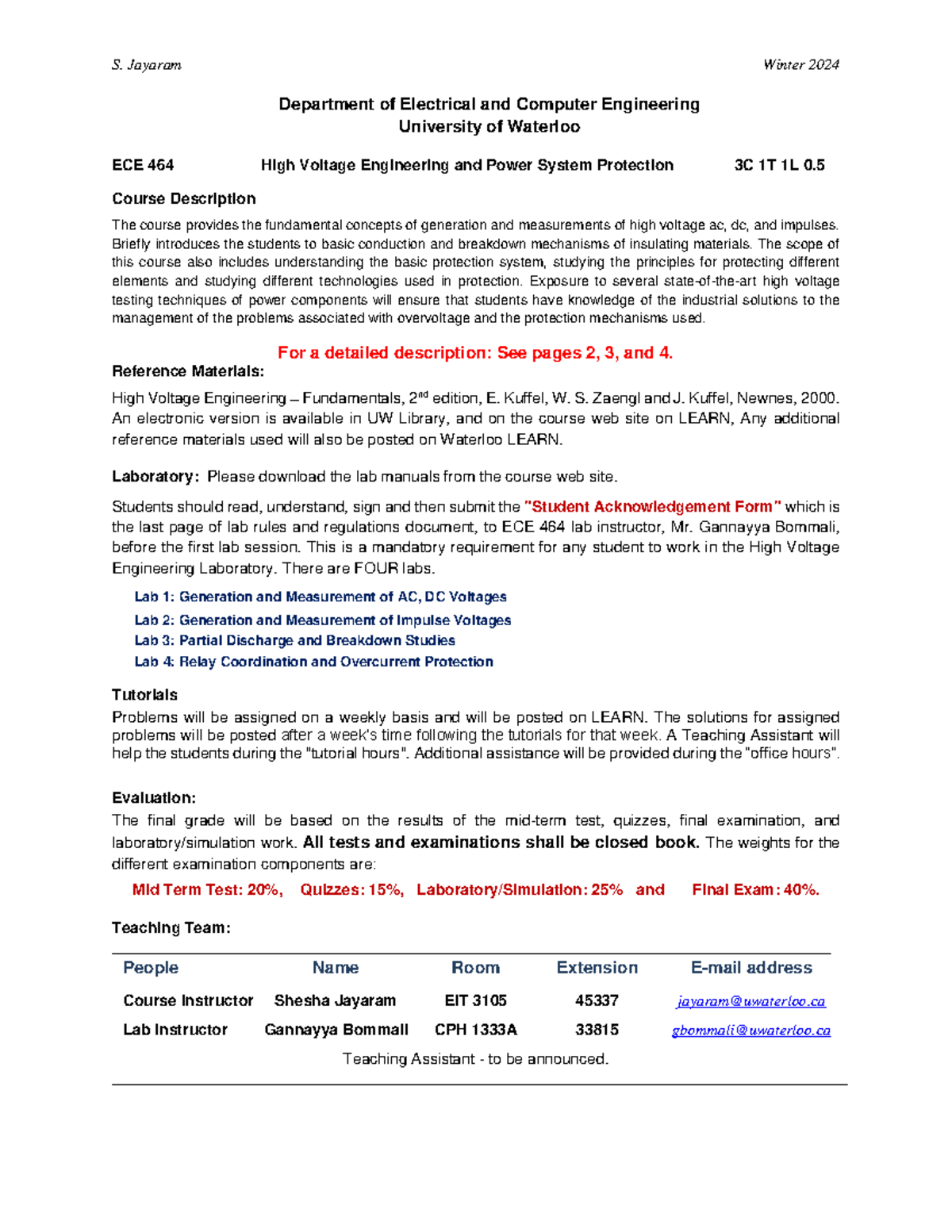 0 ECE 464-Course Outline W-2024 - Department of Electrical and Computer ...