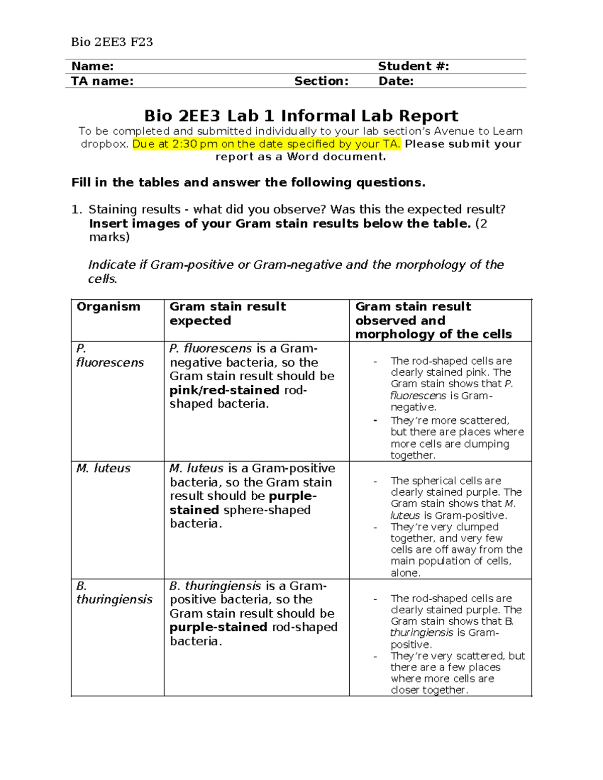 F23 Bio 2EE3 Completed Lab 1 Informal Report - Bio 2EE3 Lab 1 Informal ...