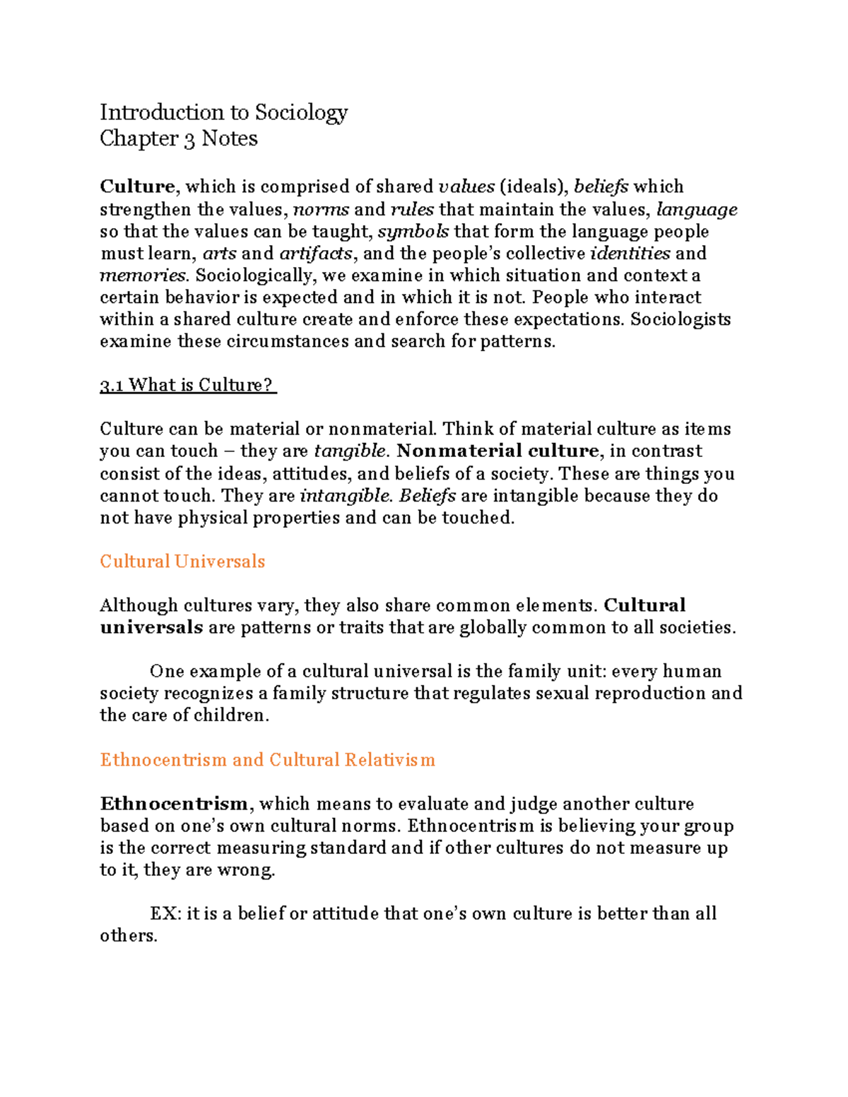 Sociology Chapter 3 Notes - Introduction To Sociology Chapter 3 Notes ...