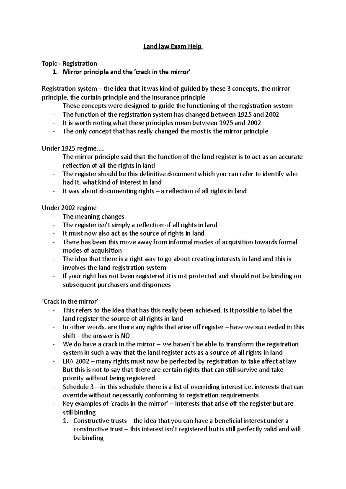 Land law exam Q Land law Exam Help Topic Registration 1. Mirror