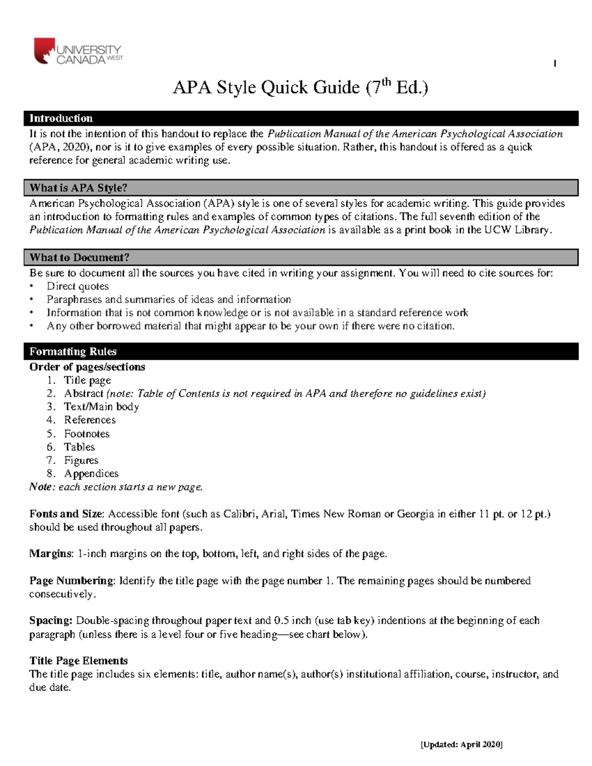 apa 7th edition presentation format