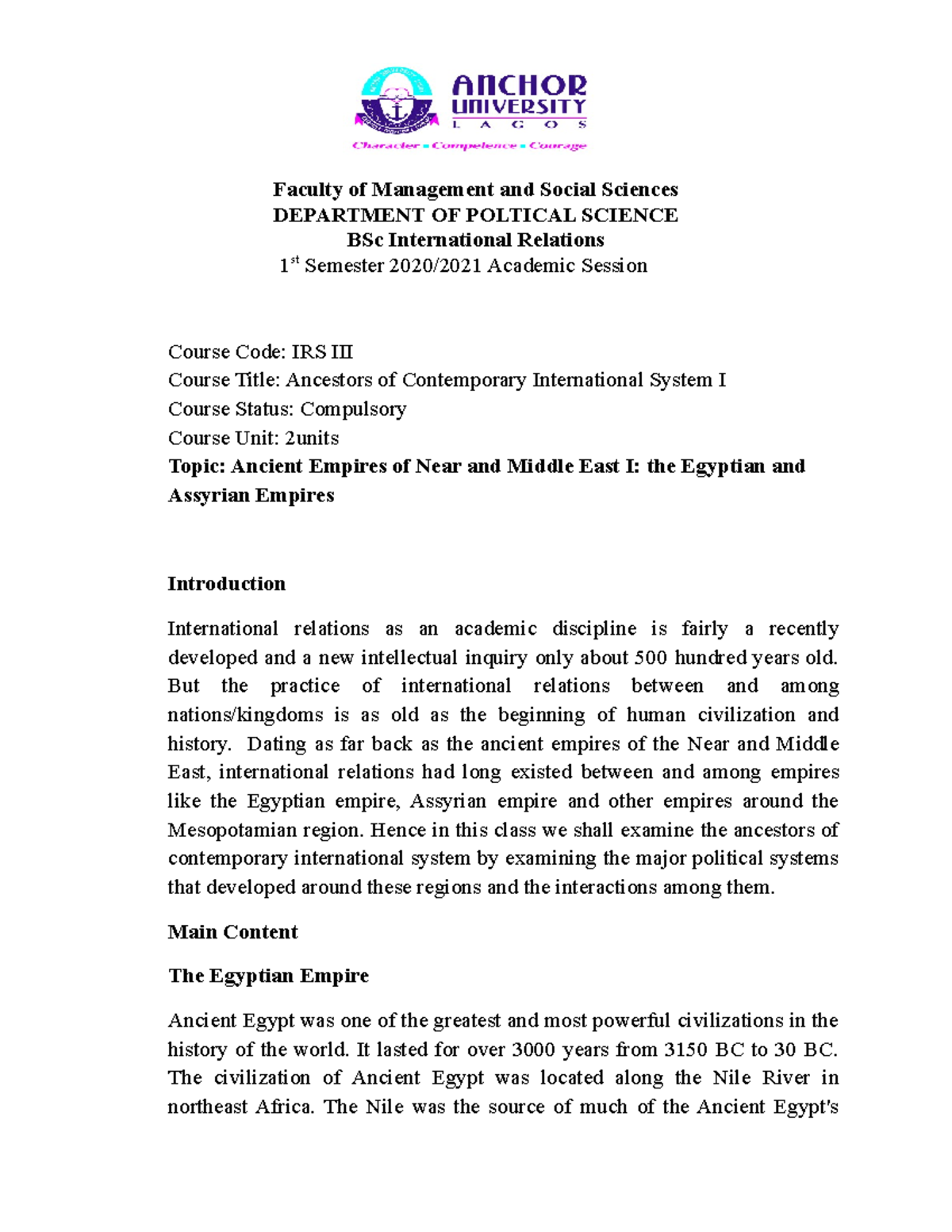 IRS 111 Week 3 to study and also to use as practical materials