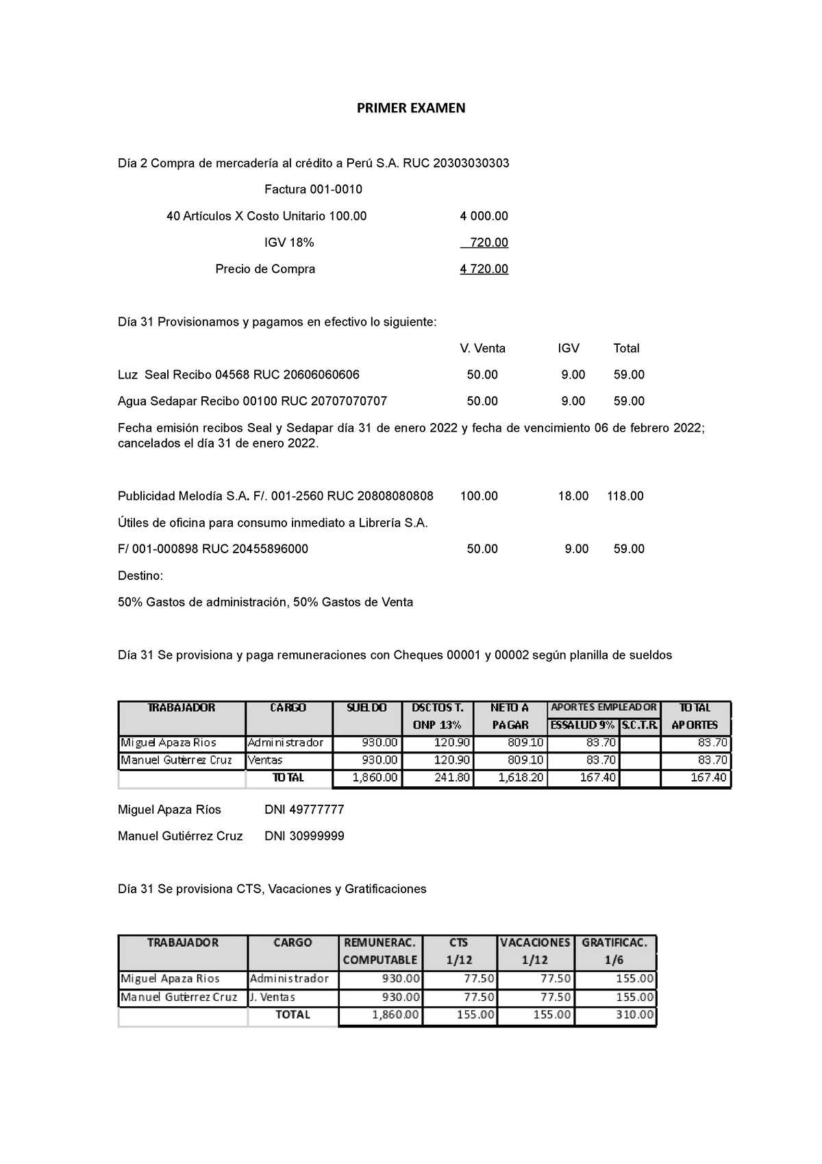 Primer Examen Caso Practico Primer Examen Día 2 Compra De Mercadería Al Crédito A Perú S 3051