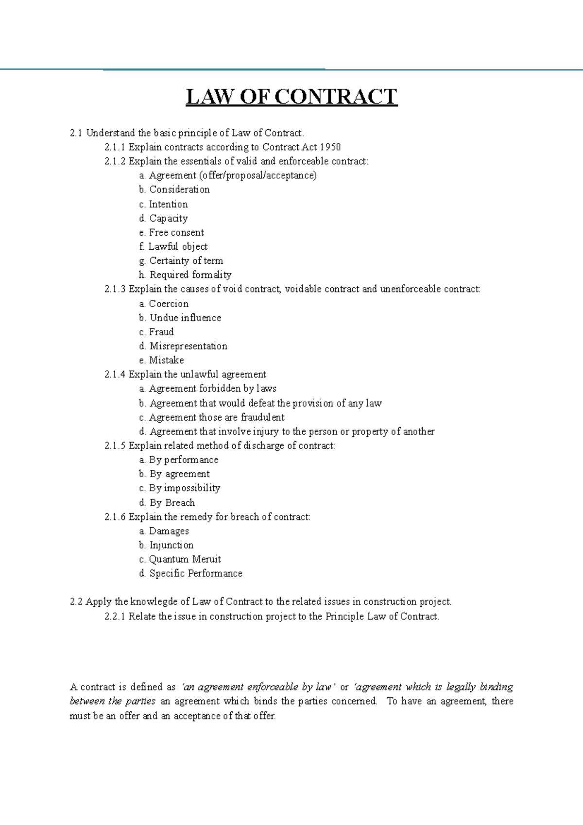 Law Of Contract - 2.1 Explain Contracts According To Contract Act 1950 ...