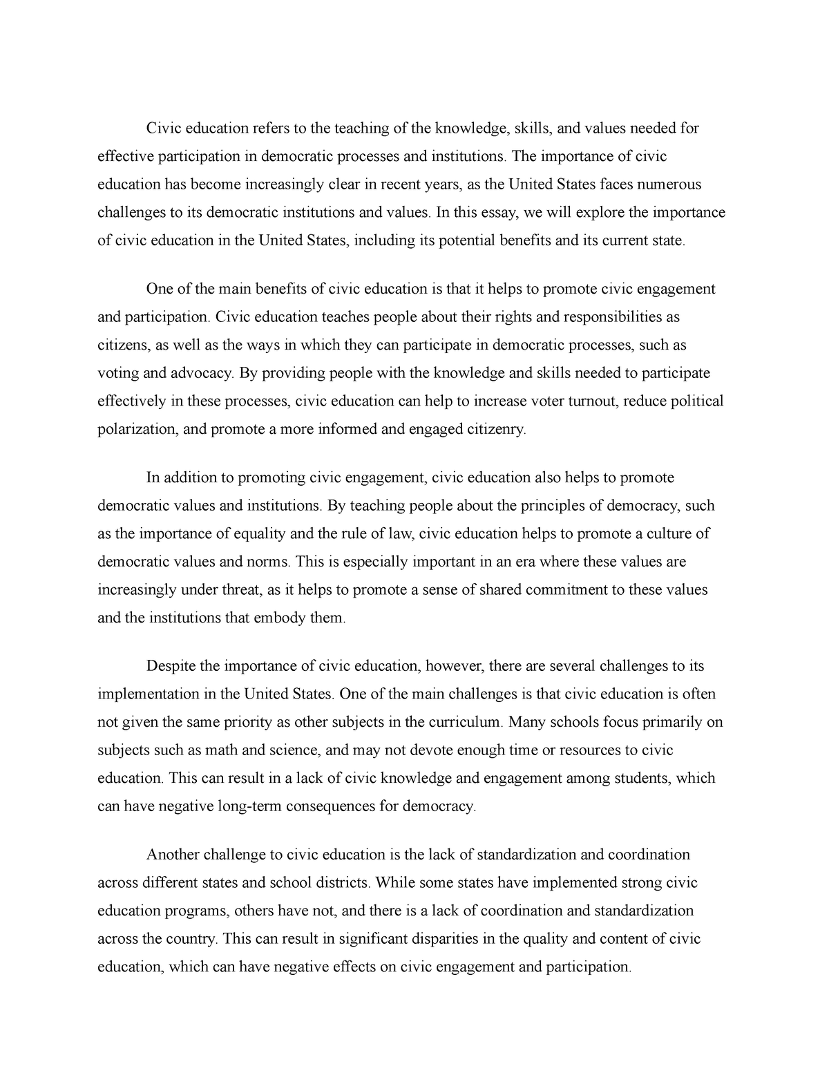 essay on importance of civic education