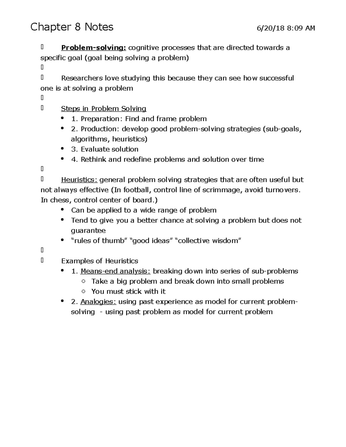 Chapter 8 Notes - Chapter 8 Notes 6/20/18 8:09 AM Problem-solving ...