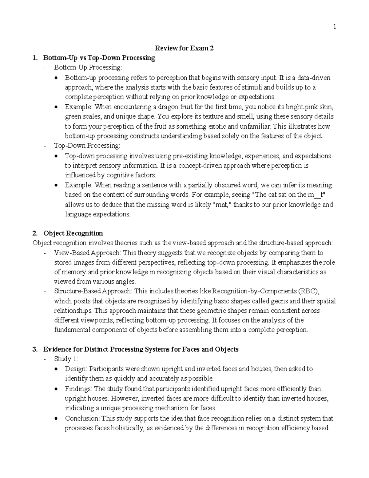 Study Guide for Exam 2 - Review for Exam 2 Bottom-Up vs Top-Down ...
