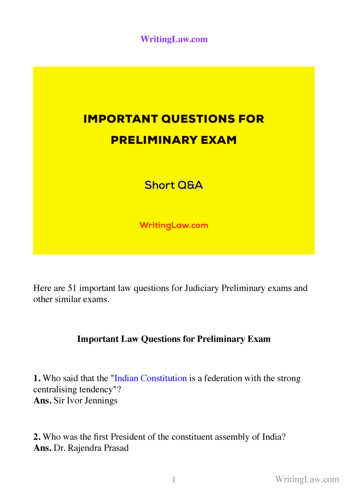 51 Important Questions For Judiciary Preliminary Exam Writinglaw Here Are 51 Important Law 9471