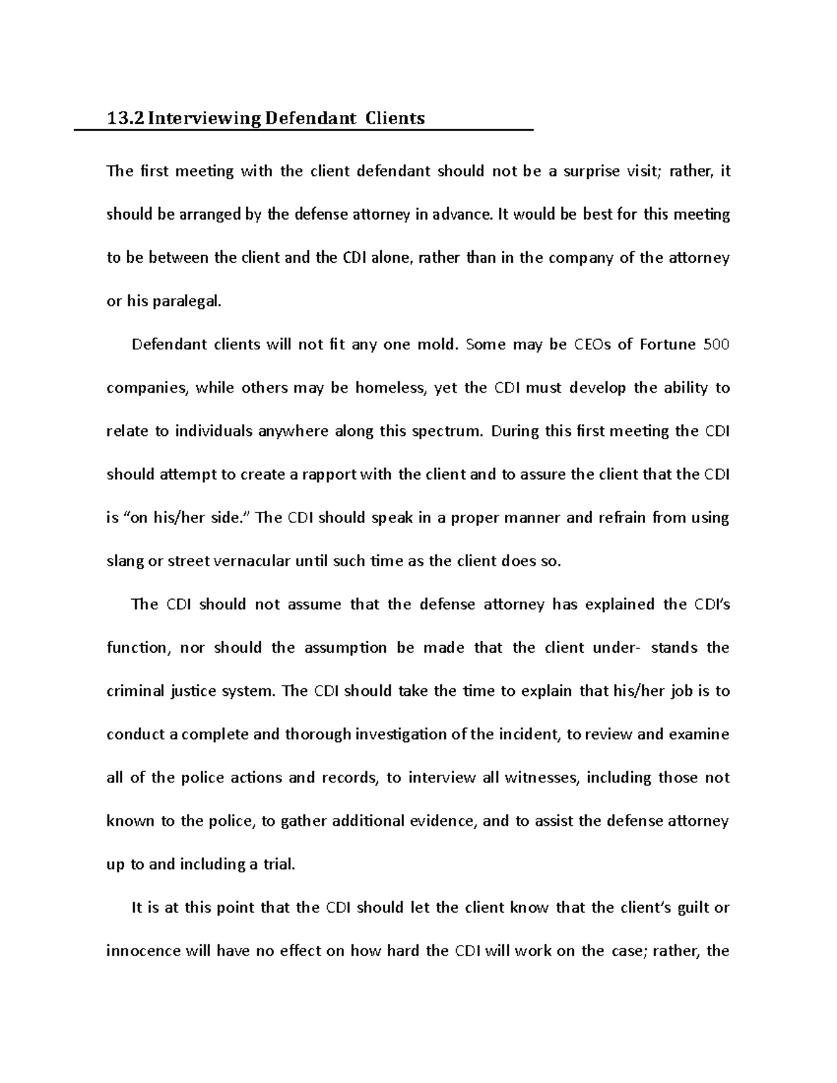 Interviewing Defendant Clients - It would be best for this meeting to ...