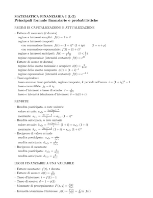 Formule matematica finanziaria - Formule matematica finanziaria Operazione  di investimento I=M-P - Studocu