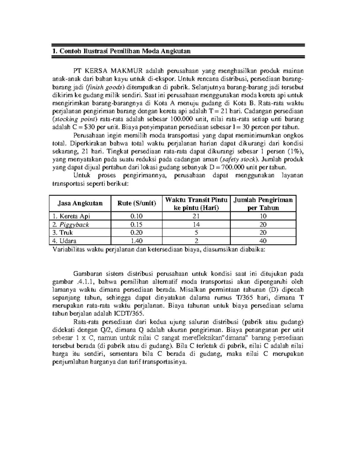 Latihan Pemilihan Moda 1 - Contoh Ilustrasi Pemilihan Moda Angkutan PT ...