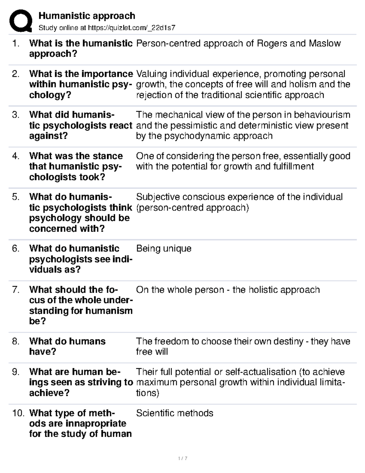 Humanistic approach guide Study online at quizlet/_22d1s What is the