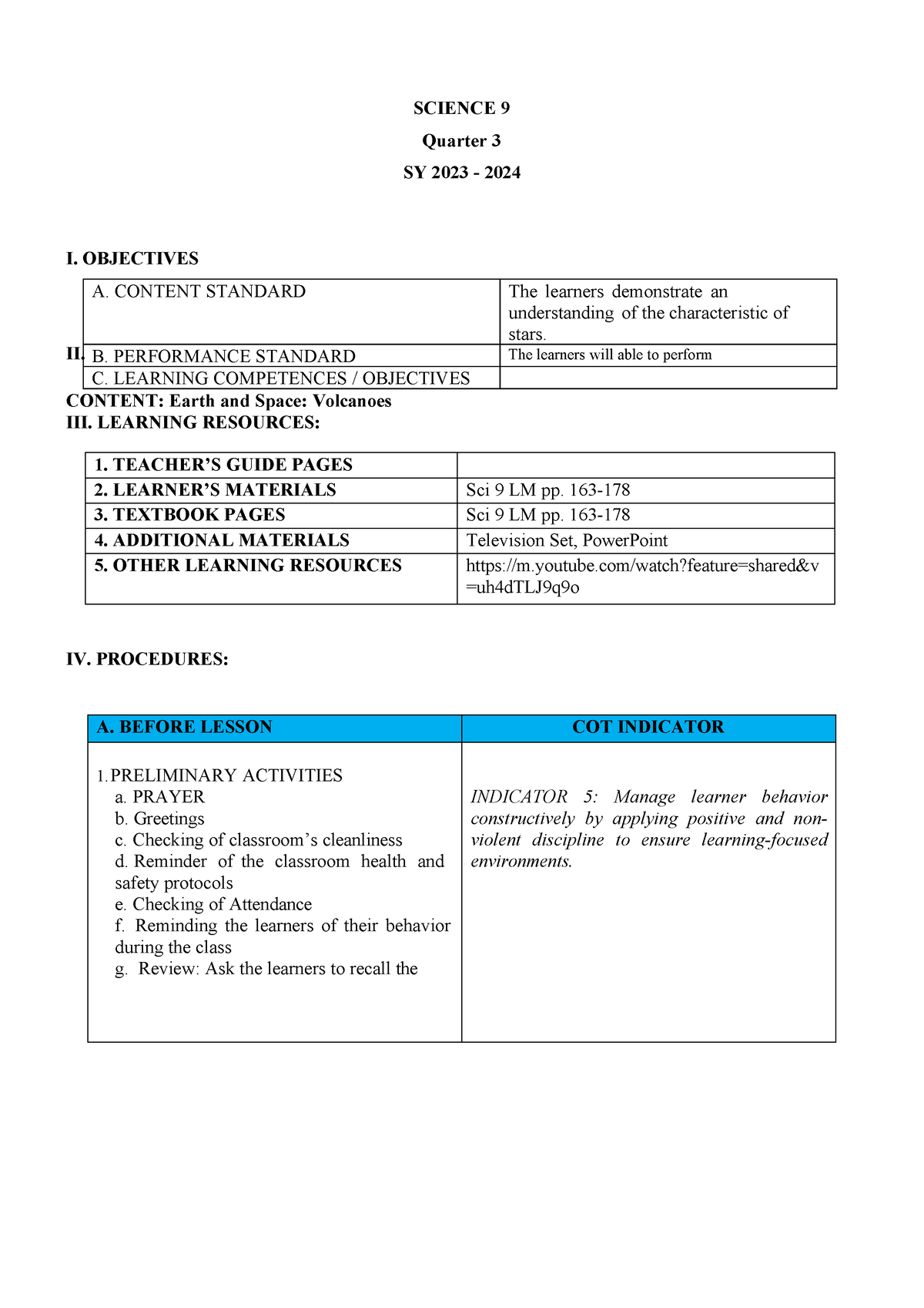 DLP - Science 9- Edited - Copy - SCIENCE 9 Quarter 3 SY 2023 - 2024 I ...