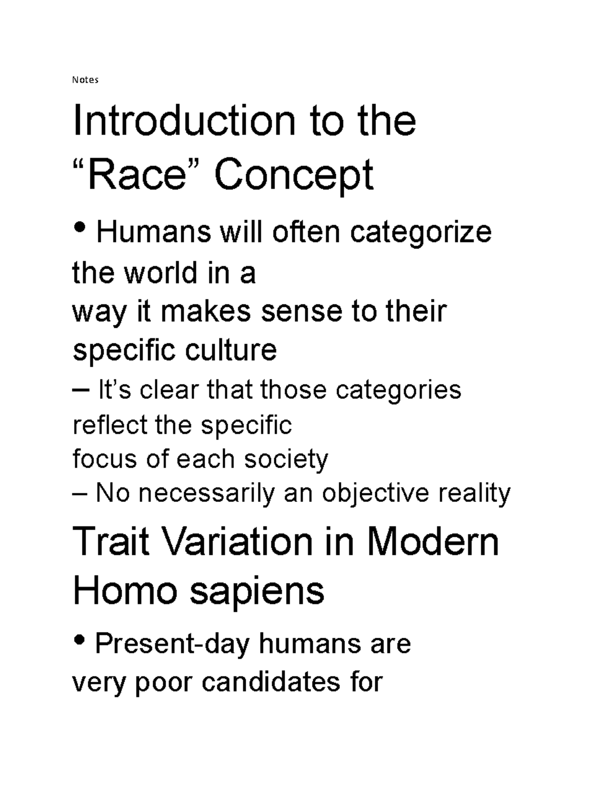 Document 60 - homo sepeins - Notes Introduction to the “Race” Concept ...