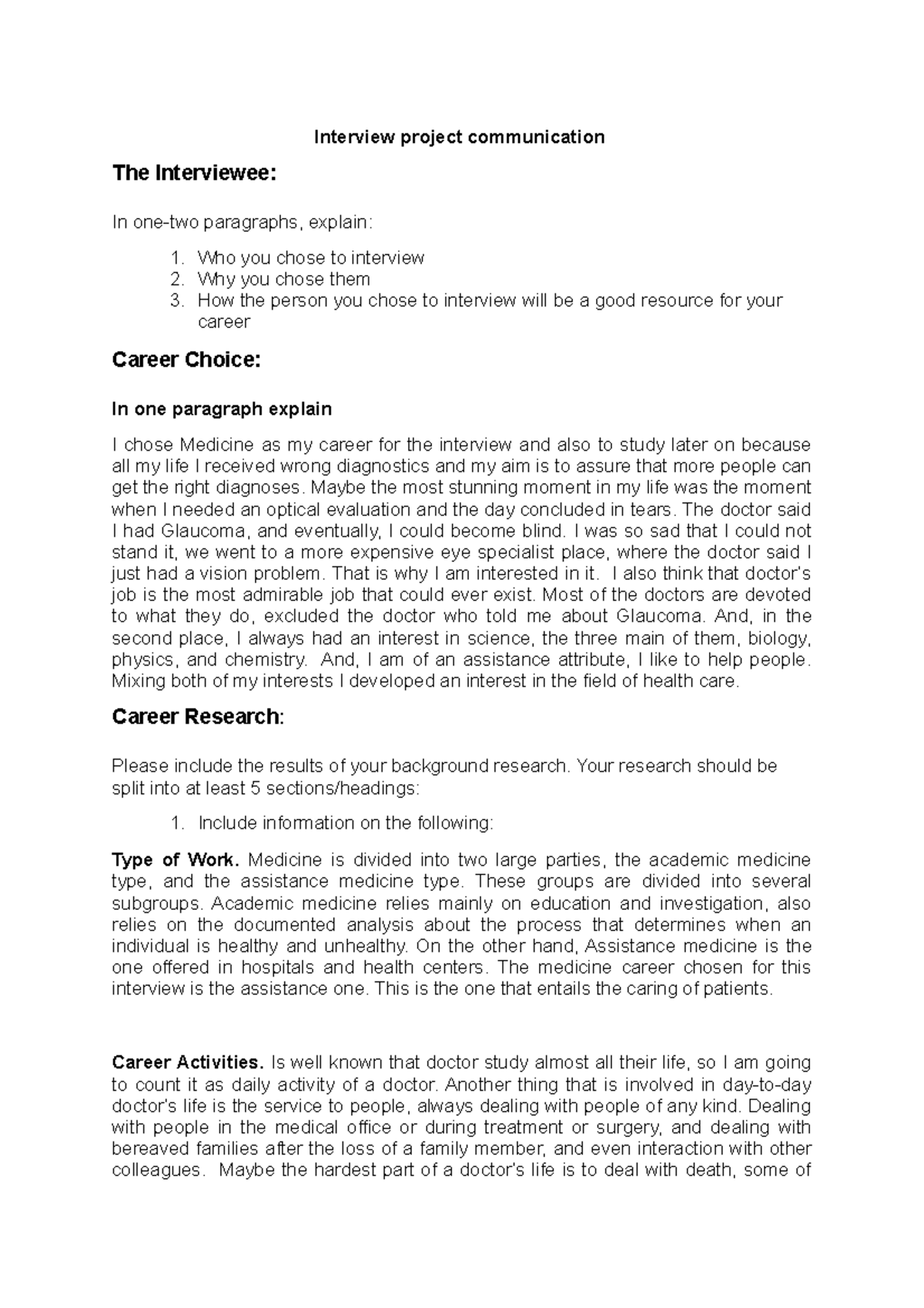 Interveiw project 2 - Interview to a doctor performed by a nursing ...