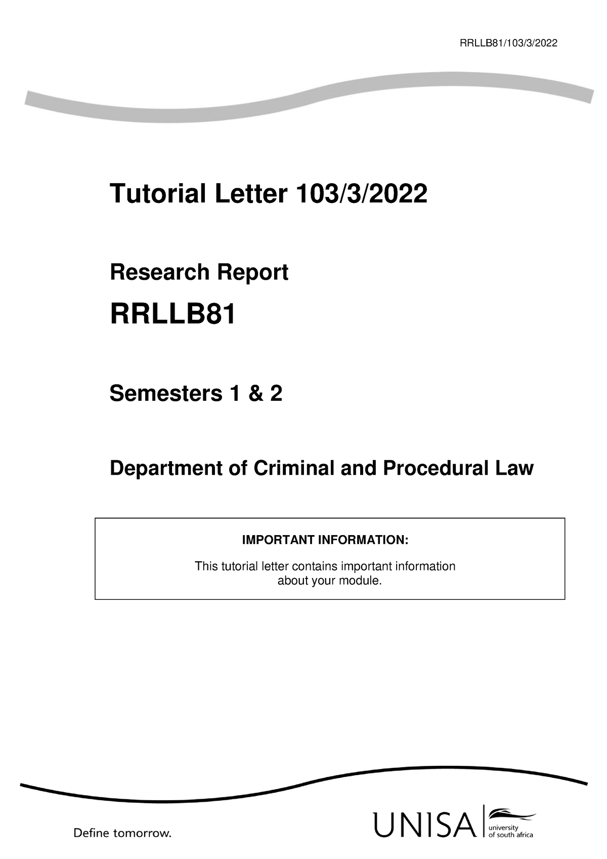 103 2022 3 B - Tutorial - RRLLB81/103/3/ Tutorial Letter 103/3 ...