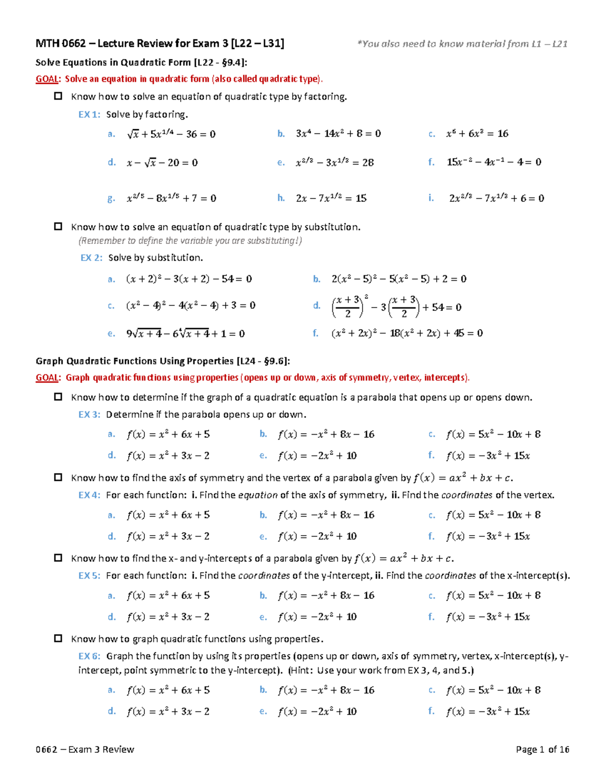 MTH 0662 - Exam 3 - Lecture Review - Oakland University - Studocu