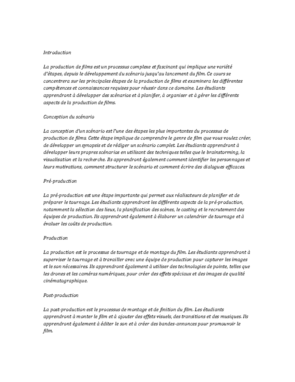 Film Production Notes de cours - Introduction La production de films ...