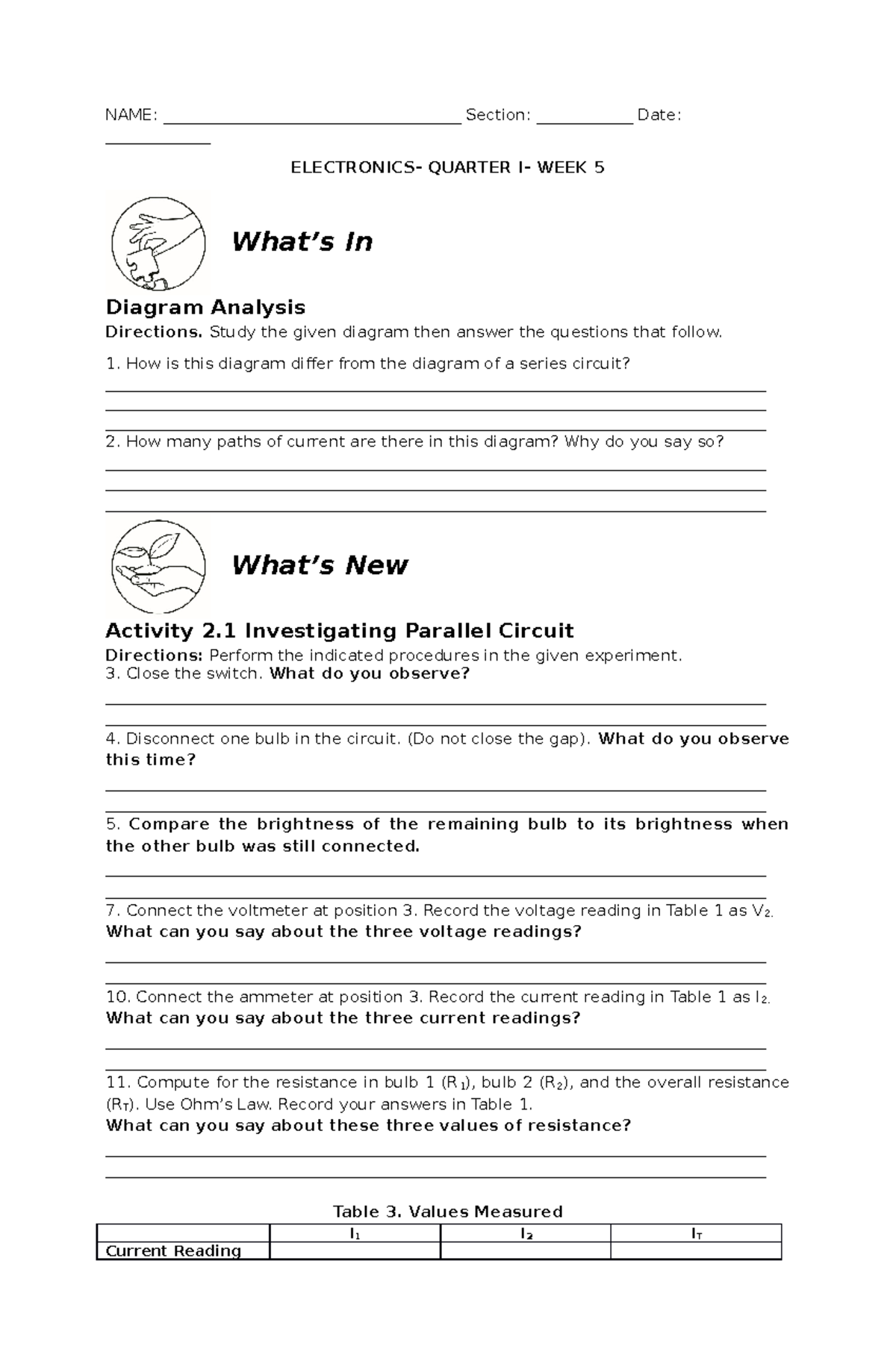 Electronics Q1 M2 W5 Answer Sheet - NAME ...