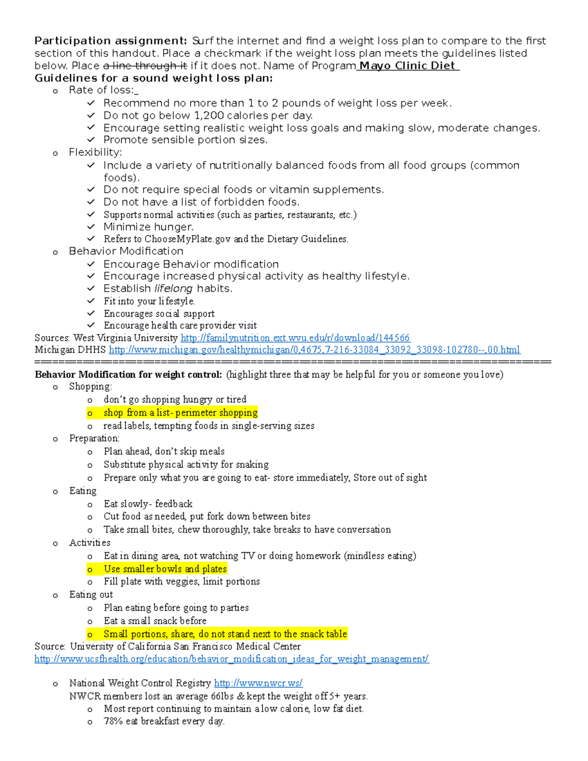 Characteristics of a sound weight loss plan Participation assignment