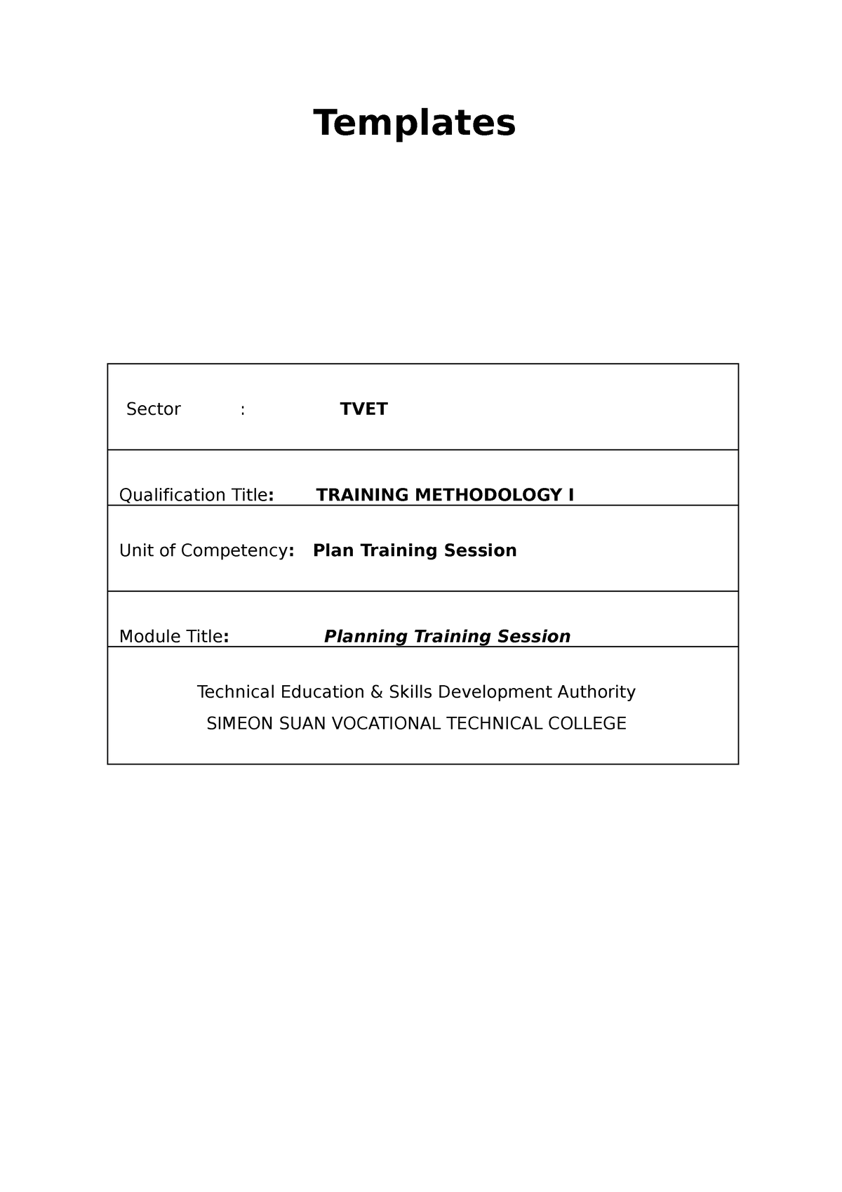 0 Plan Training Session Answered - BEBumatay - Templates Sector : TVET ...