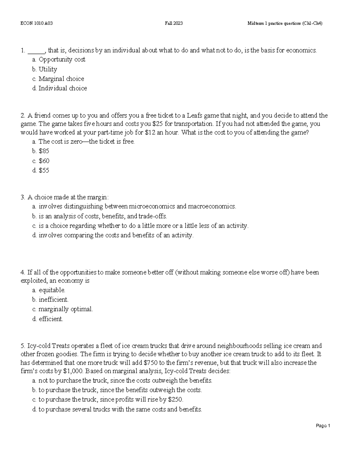 Microeconomics Midterm 1 Practice Questions student 2 - _____, that is ...