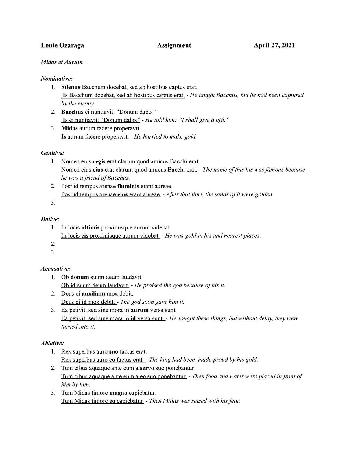 Latin Assignment - Lecture notes 1-10 - Louie Ozaraga Assignment April ...