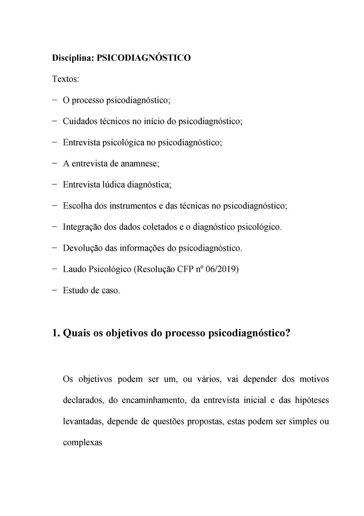 ANAMNESE - Psicodiagnóstico