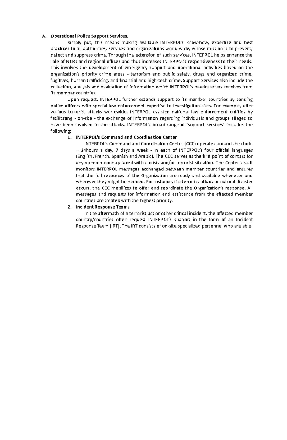 Operational Police Support Services - A. Operational Police Support ...