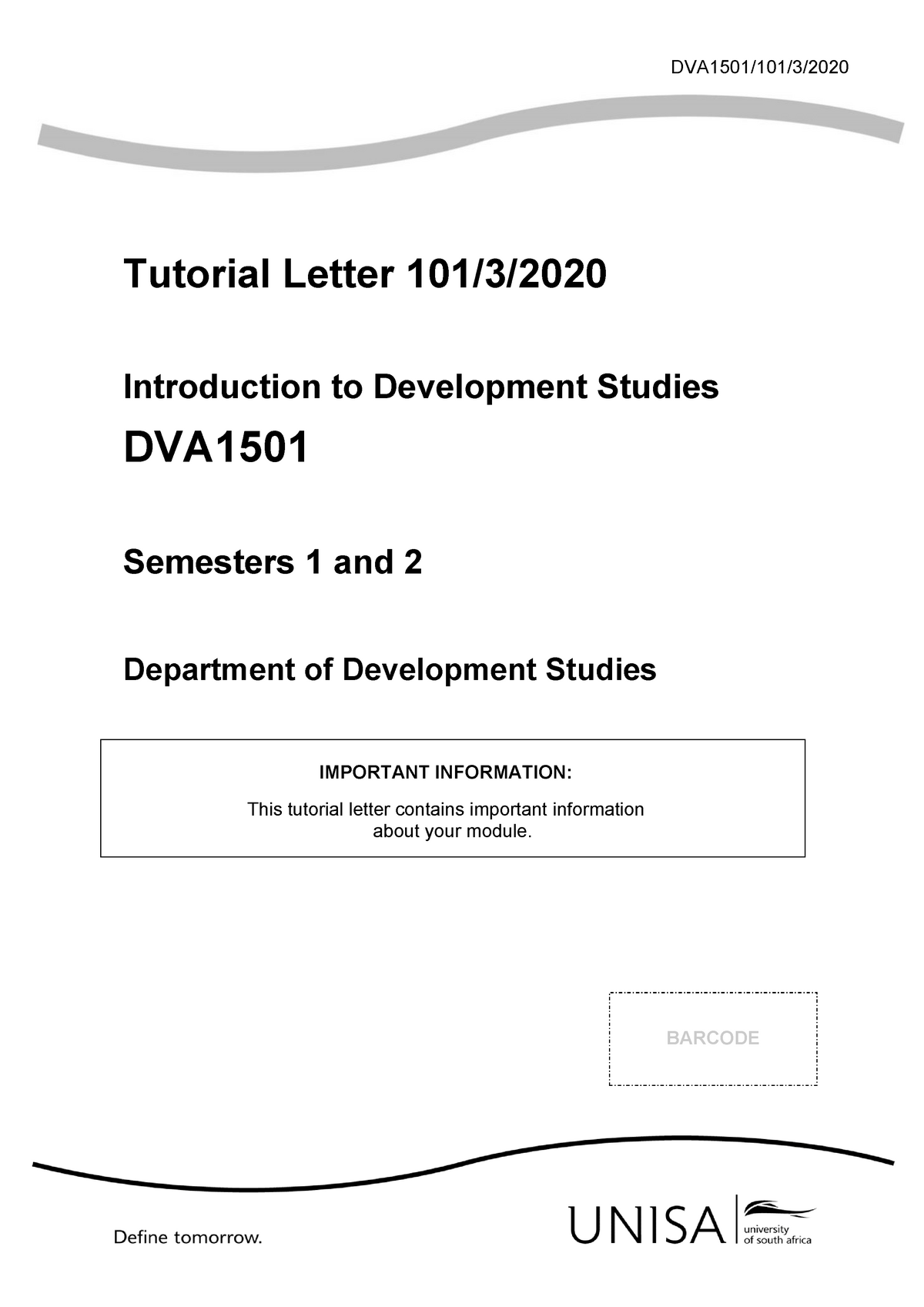 DVA1501 101 Answered - DVA1501/101/3/ Tutorial Letter 101/3 ...