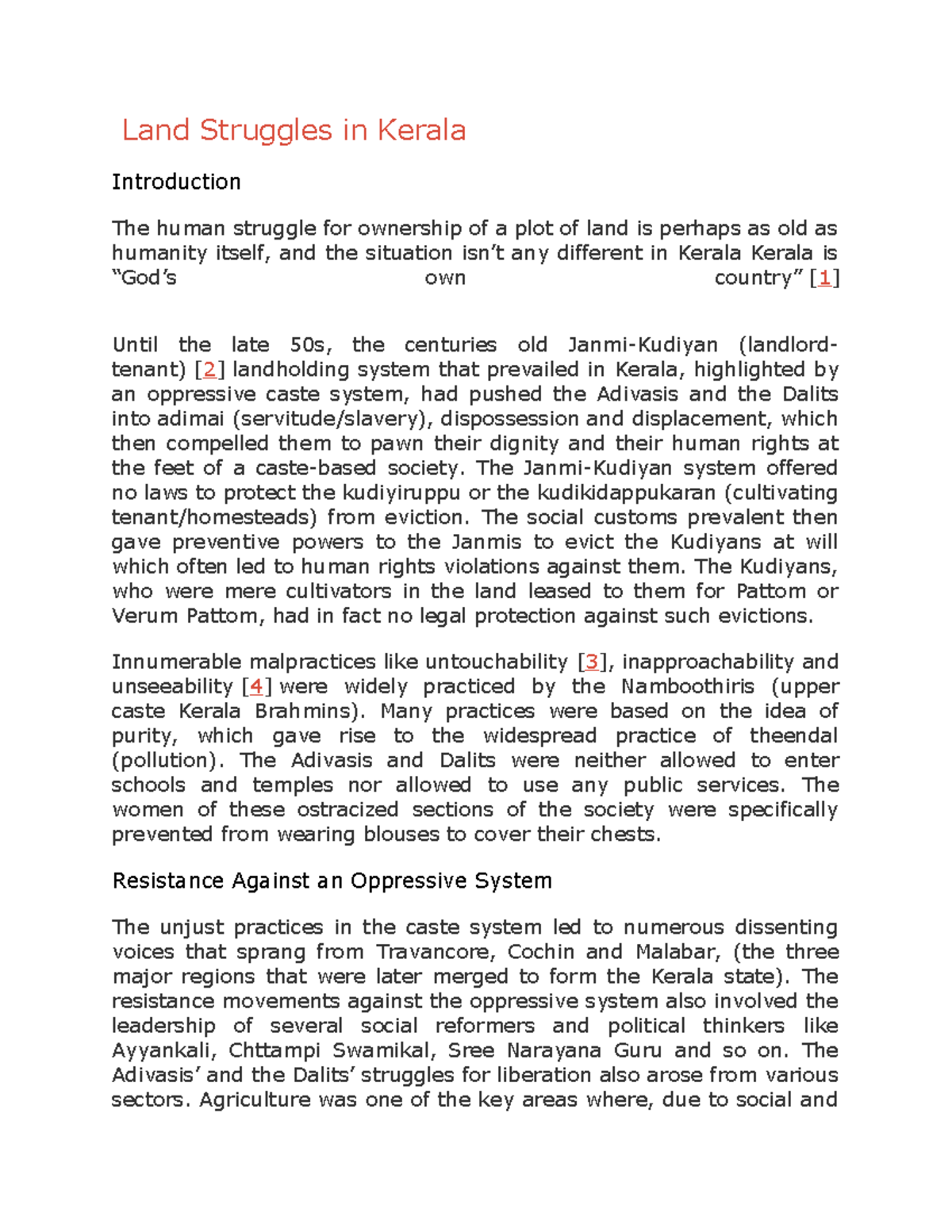 Land Struggles in Kerala Land Struggles in Kerala Introduction The