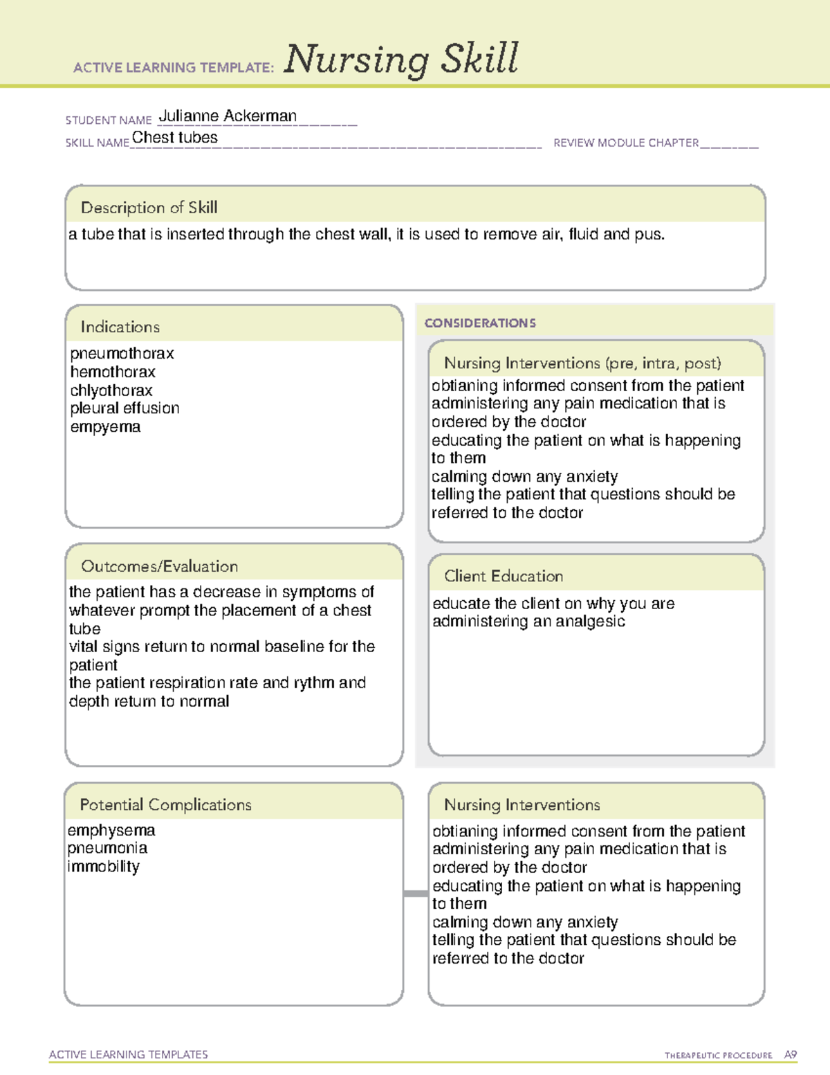 Chest tubes - study - ACTIVE LEARNING TEMPLATES THERAPEUTIC PROCEDURE A ...